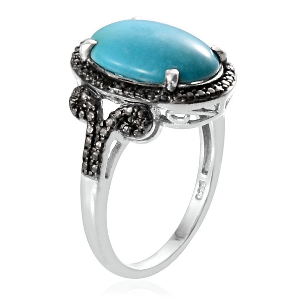 Arizona Sleeping Beauty Turquoise (Ovl 4.25 Ct), Black Diamond Ring in Platinum Overlay Sterling Silver 4.280 Ct.
