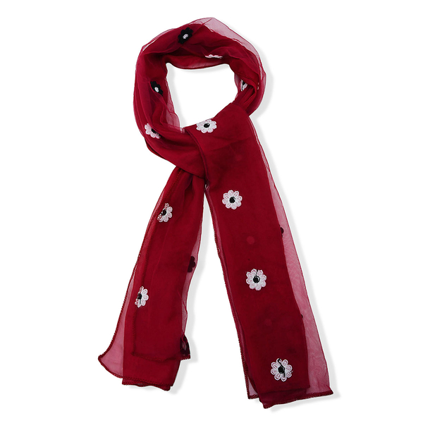 Set of 2 - Black and White Flower Pattern Red and Pink Colour Scarf (Size 165x75 Cm)