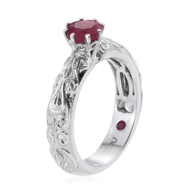 Royal Jaipur African Ruby (Rnd 1.00 Ct), Ruby Ring in Platinum Overlay Sterling Silver 1.030 Ct.