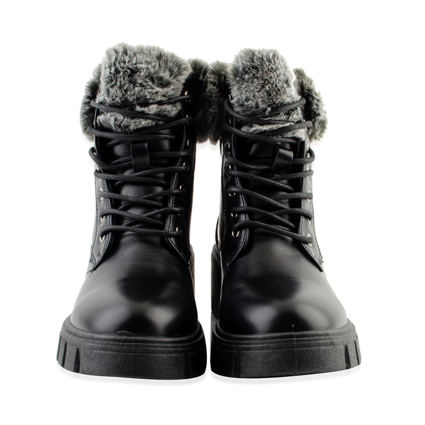 Black Patent Knitted Collar Hiker Boots