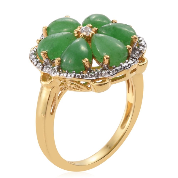 Green Jade (Pear), Natural Cambodian Zircon Floral Ring in 14K Gold Overlay Sterling Silver 5.750 Ct.