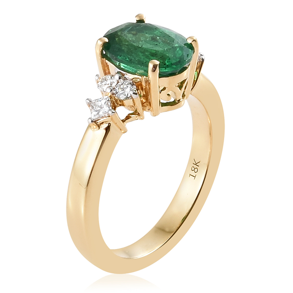 ILIANA 18K Yellow Gold AAA Premium Santa Terezinha Emerald (Ovl 1.65 Ct), Diamond (SI/G-H) Ring 1.850 Ct, Gold Wt 5.35 Gms