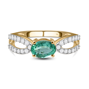 9K Yellow Gold AA Kagem Zambian Emerald and Diamond Ring 1.00 Ct.
