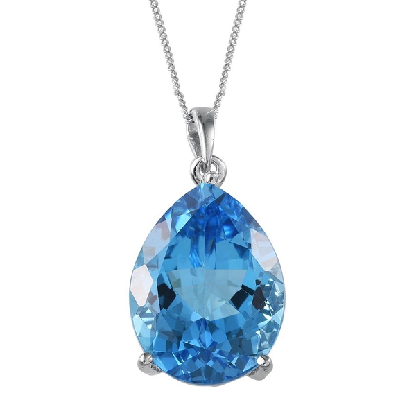 Electric Swiss Blue Topaz (Pear) Solitaire Pendant With Chain in Platinum Overlay Sterling Silver 18