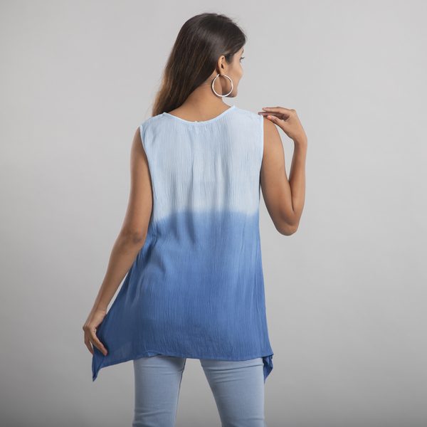 TAMSY 100 % Viscose Ombre Sleeveless Top (Size 16) - Blue