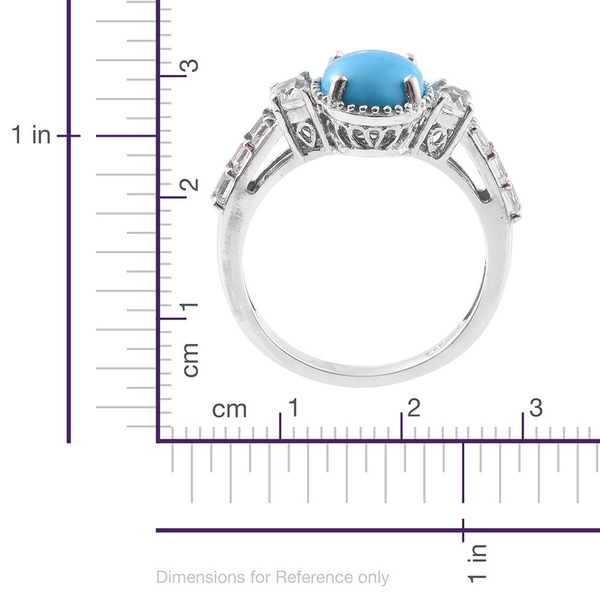 AAA Arizona Sleeping Beauty Turquoise (Ovl 2.25 Ct), D_Shape White Topaz Ring in Platinum Overlay Sterling Silver 3.585 Ct.
