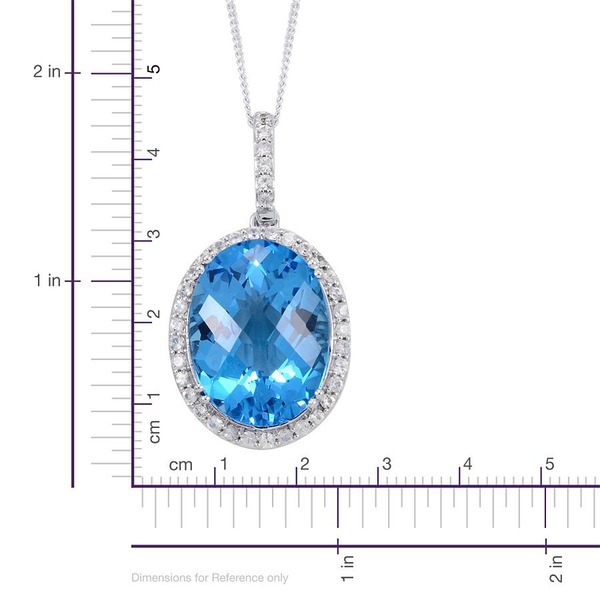 Limited Edition-14K W Gold Electric Swiss Blue Topaz (Ovl 35.50 Ct), White Sapphire Pendant With Chain 37.000 Ct.Gold Wt. 7.70 Gms