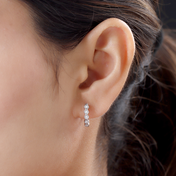 ELANZA Simulated Diamond Hoop Earrings in Platinum Overlay Sterling Silver