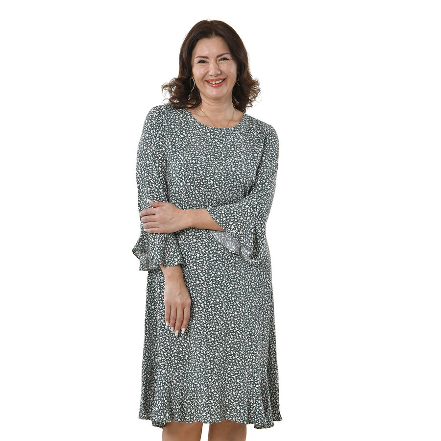 TAMSY Viscose Floral Pattern Dress - Teal Green