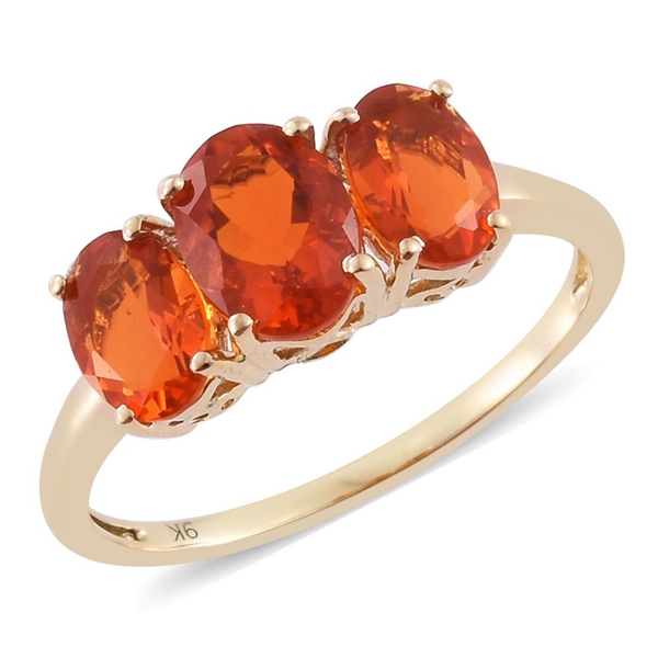 9K Y Gold AAA Jalisco Fire Opal (Ovl 0.87 Ct) 3 Stone Ring 2.000 Ct.