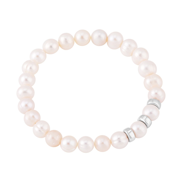 White Fresh Water Pearl  Bracelet (Size - 6.5) in Rhodium Overlay Sterling Silver 0.01 ct  0.010  Ct.