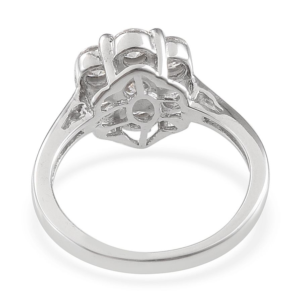 Lustro Stella - Platinum Overlay Sterling Silver (Rnd) 7 Stone Floral Ring Made with Finest CZ 1.270 Ct.