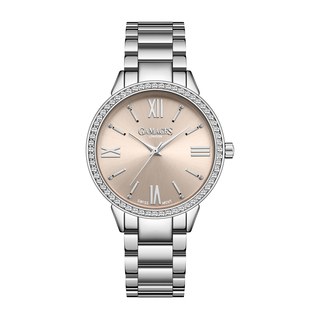 GAMAGES OF LONDON Allure Swiss Movement Pink Dial Watch in Silver Tone
