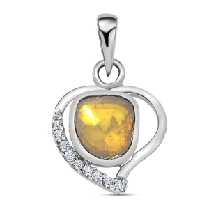 Artisan Crafted Polki Yellow Diamond and White Diamond Pendant in Platinum Overlay Sterling Silver 0