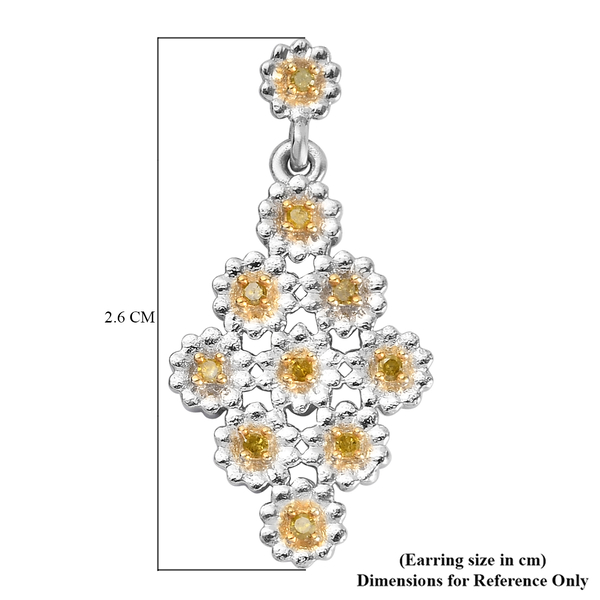 GP Italian Garden Collection- Yellow Diamond and Kanchanaburi Blue Sapphire Earrings (with Push Back) in Platinum Overlay Sterling Silver