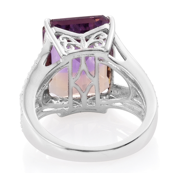 Anahi Ametrine (Oct), Natural Cambodian Zircon Ring in Platinum Overlay Sterling Silver 11.500 Ct.