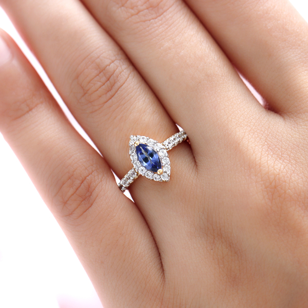 Tanzanite and Natural Cambodian Zircon Ring in 14K Gold Overlay Sterling Silver 1.14 Ct.