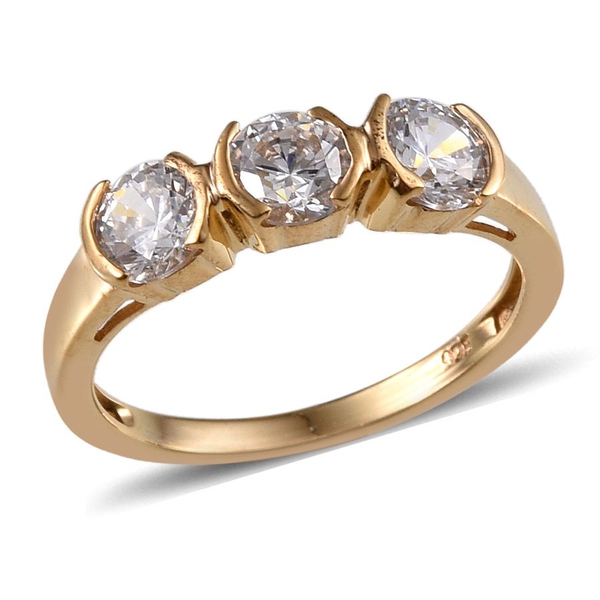 Lustro Stella - 14K Gold Overlay Sterling Silver (Rnd) Trilogy Ring Made with Finest CZ 1.380 Ct.