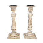 Set of 2 - Antique Carved Wooden Candle Holders - Light Brown