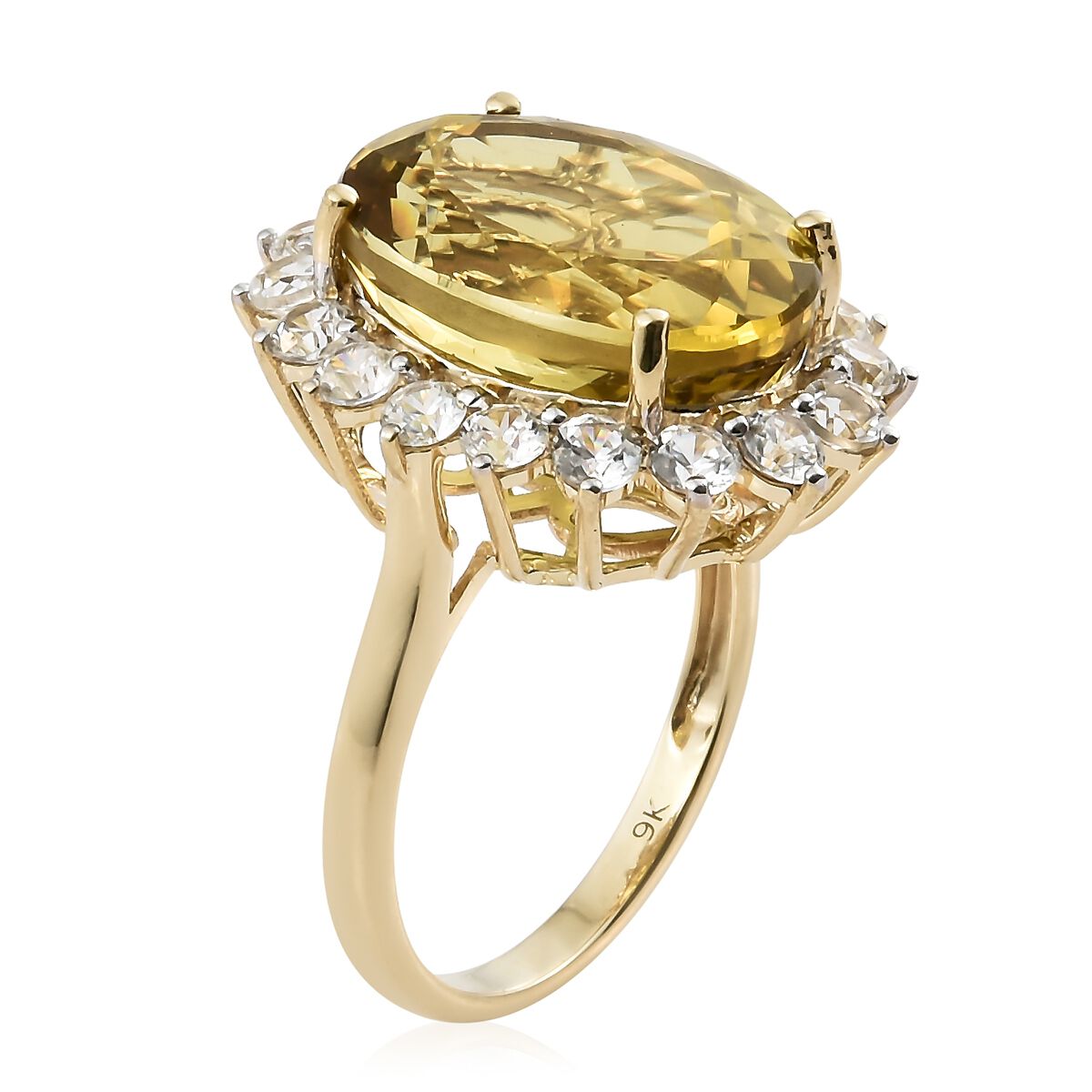 Collectors Edition- 9K Yellow Gold Very Rare Size Madagascar Canary Apatite (Ovl 12.50 Ct), Natural Cambodian Zircon Ring 15.250 Ct.