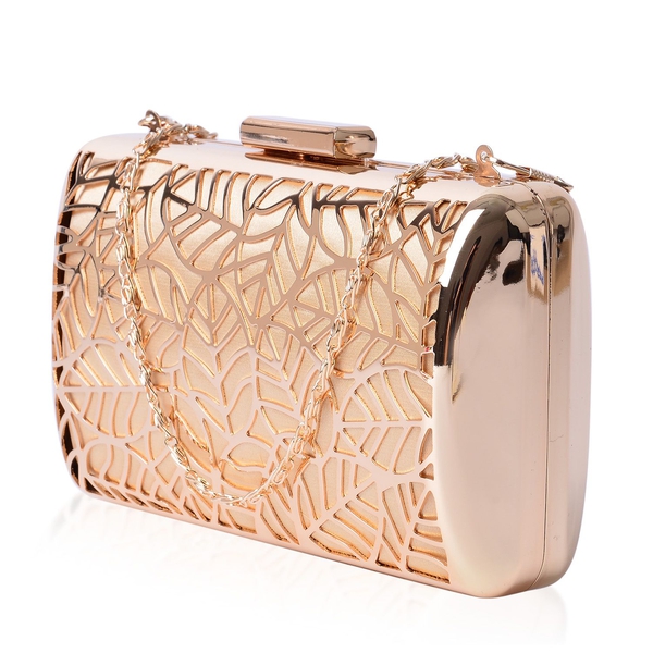 (Option 2) Premium Collection Gold Plating Leaf Design Clutch Bag with Chain Strap (Size 16x10x5 Cm)