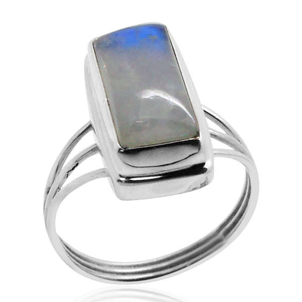 Royal Bali Collection Rainbow Moonstone (Oct) Solitaire Ring in Sterling Silver 8.240 Ct.