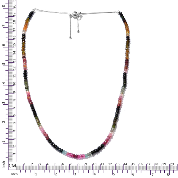 One Time Deal - AAA Rainbow Tourmaline (Rnd) Beads Necklace (Size 18) in Platinum Overlay Sterling Silver  63.900 Ct.