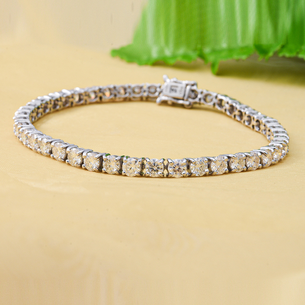 Moissanite Bracelet (Size - 7) in Rhodium Overlay Sterling Silver 9.60 Ct, Silver Wt. 9.31 Gms