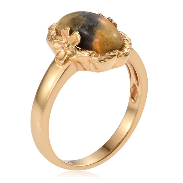 Bumble Bee Jasper (Ovl) Solitaire Ring in 14K Gold Overlay Sterling Silver 3.750 Ct.