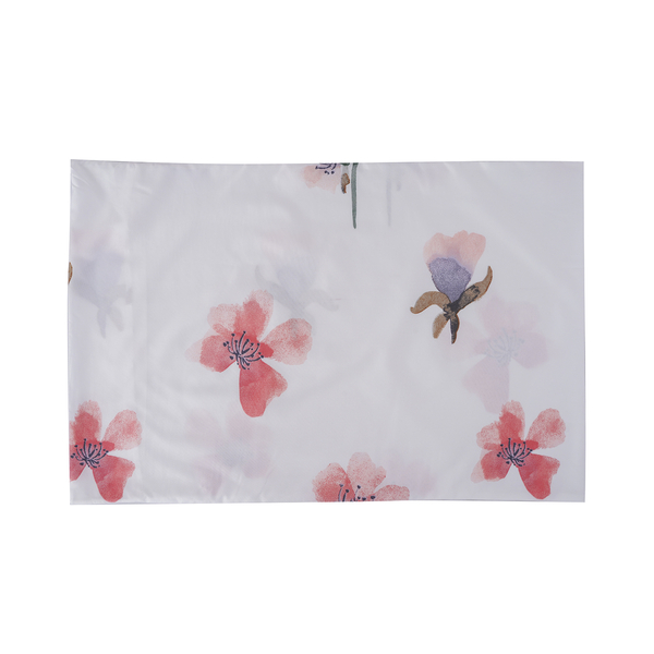 Serenity Night 4 Piece Set - Flower Printed Microfibre 1 Flat Sheet (275x265cm), 1 Fitted Sheet (150x200+30cm) & 2 Pillowcase (50x75cm) in Light Pink