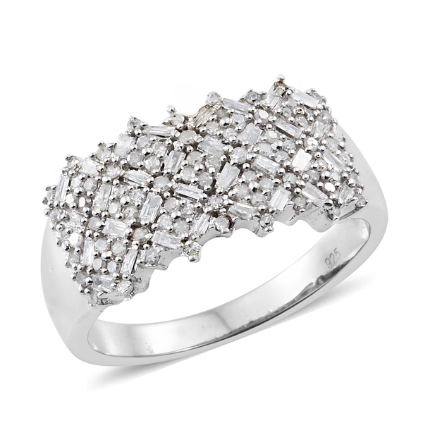 0.75 Ct Diamond Cluster Ring in Platinum Plated Sterling Silver 5.21 Grams