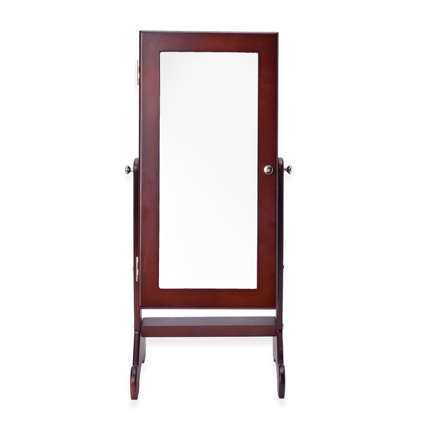 Chocolate Colour MDF Standing Jewellery Cabinet with Mirror (Size 52X22.5X6 Cm)