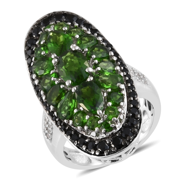 Diopside and Multi Gemstone Cluster Ring in Platinum Plated Silver 5.25 Ct 7 Grams
