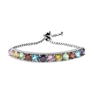 Simulated Rainbow Sapphire Bracelet (Size 6-8 Inch Adjustable ) in Silver Tone