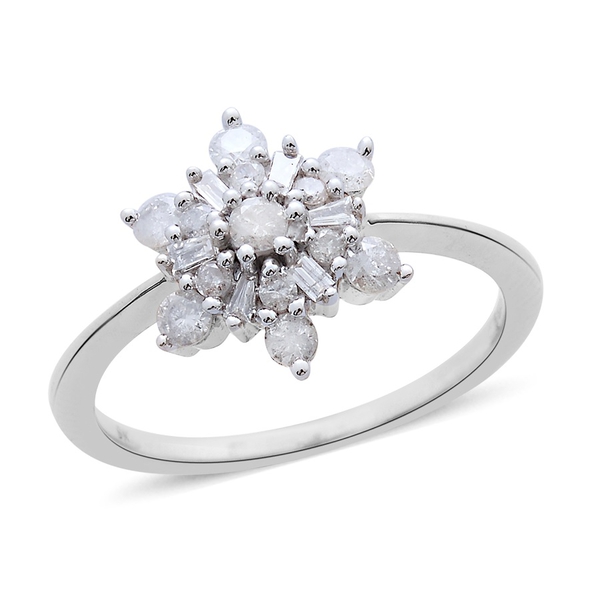 9K White Gold 0.50 Carat Diamond Cluster Snowflake Ring SGL Certified I3 G-H.