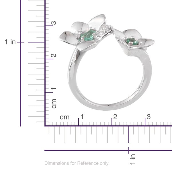 Boyaca Colombian Emerald (Rnd), White Topaz Floral Ring in Platinum Overlay Sterling Silver 0.500 Ct.