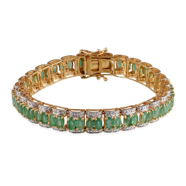 Kagem Zambian Emerald (Ovl), Diamond Bracelet (Size 7) in 14K Gold Overlay Sterling Silver 12.010 Ct