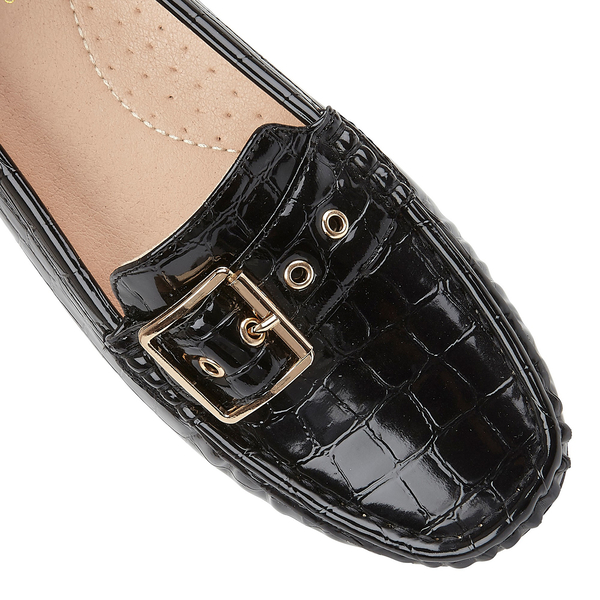 Lotus LIBBY Loafers with Croc Pattern and Buckle (Size 4) - Black