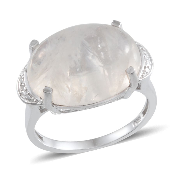 Ceylon Rainbow Moonstone (Ovl 13.25 Ct), Diamond Ring in Platinum Overlay Sterling Silver 13.260 Ct.