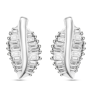 Diamond Leaf Earrings (With Push Back)  in Platinum Overlay Sterling Silver 0.49 Ct.