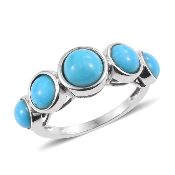 Arizona Sleeping Beauty Turquoise (Rnd 1.25 Ct) 5 Stone Ring in Platinum Overlay Sterling Silver 3.7