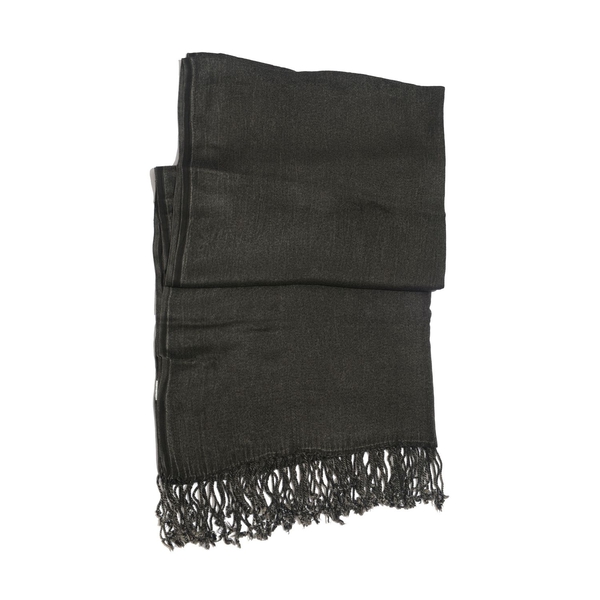 One Time Deal 100% Rayon Charcoal Colour Scarf with Fringes (Size 175x70 Cm)