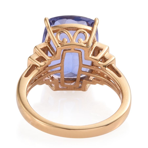 Colour Change Fluorite (Cush 11.50 Ct), White Topaz Ring in 14K Gold Overlay Sterling Silver 11.750 Ct.