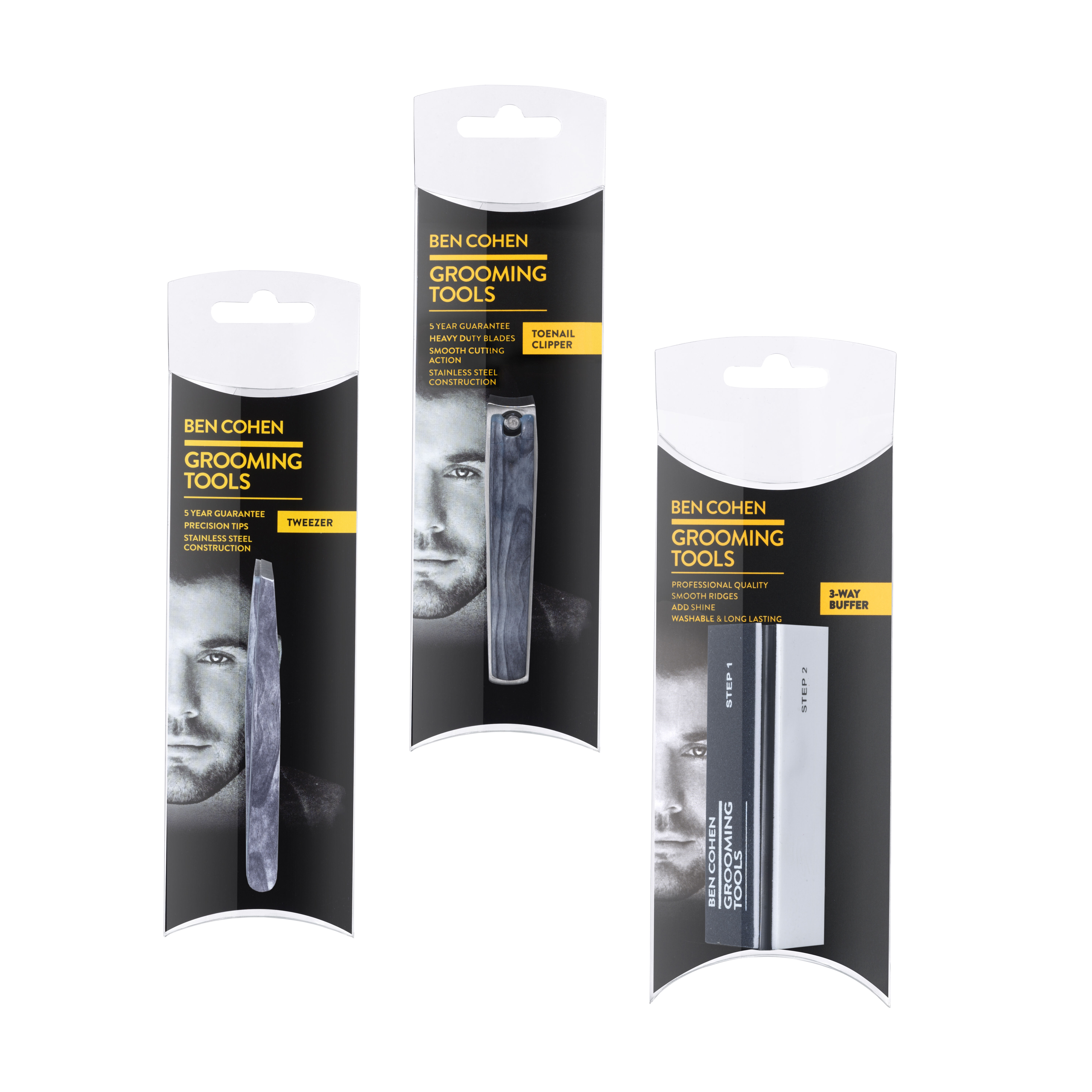 Ben Cohen 3 Piece Travel Kit- Toenail Clipper, Tweezer and 3 Way Nail Buffer