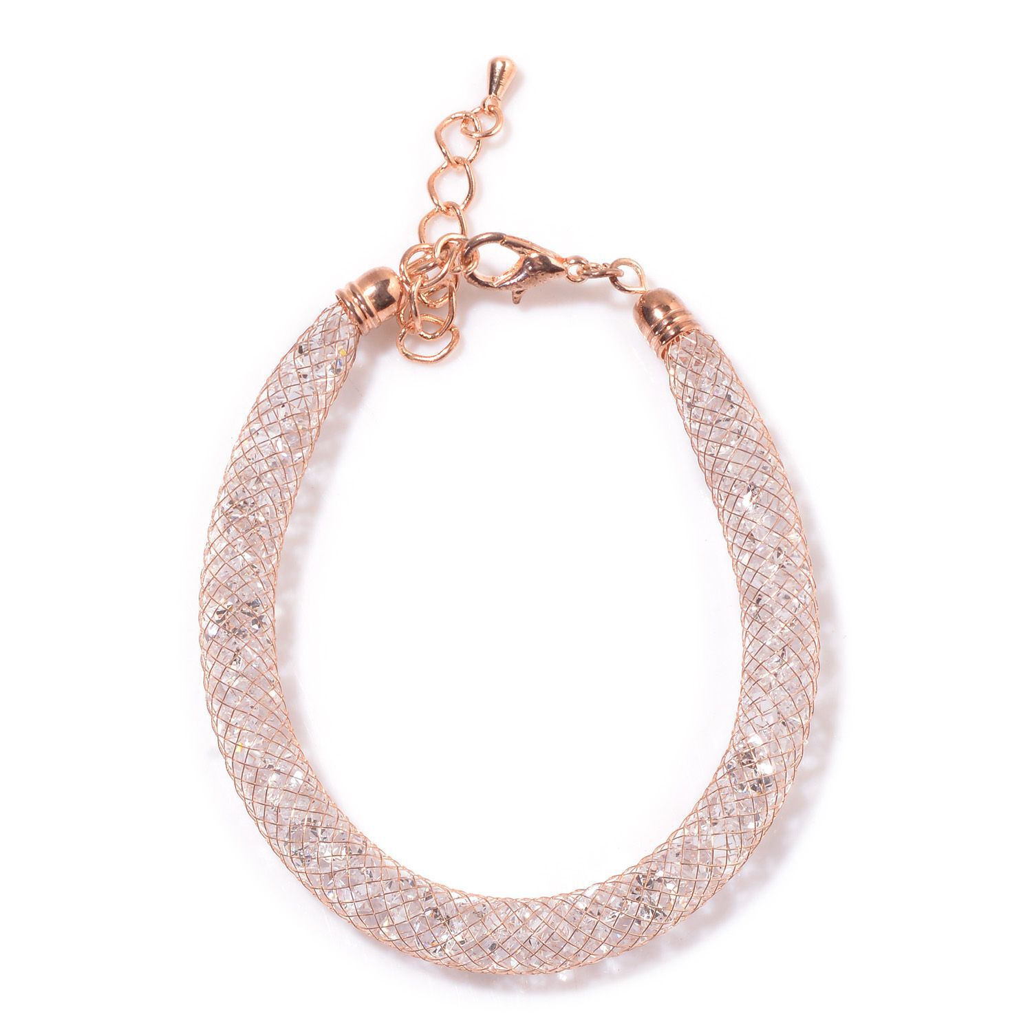 White Austrian Crystal Mesh Bracelet (Size 7.5) in Rose Gold Tone