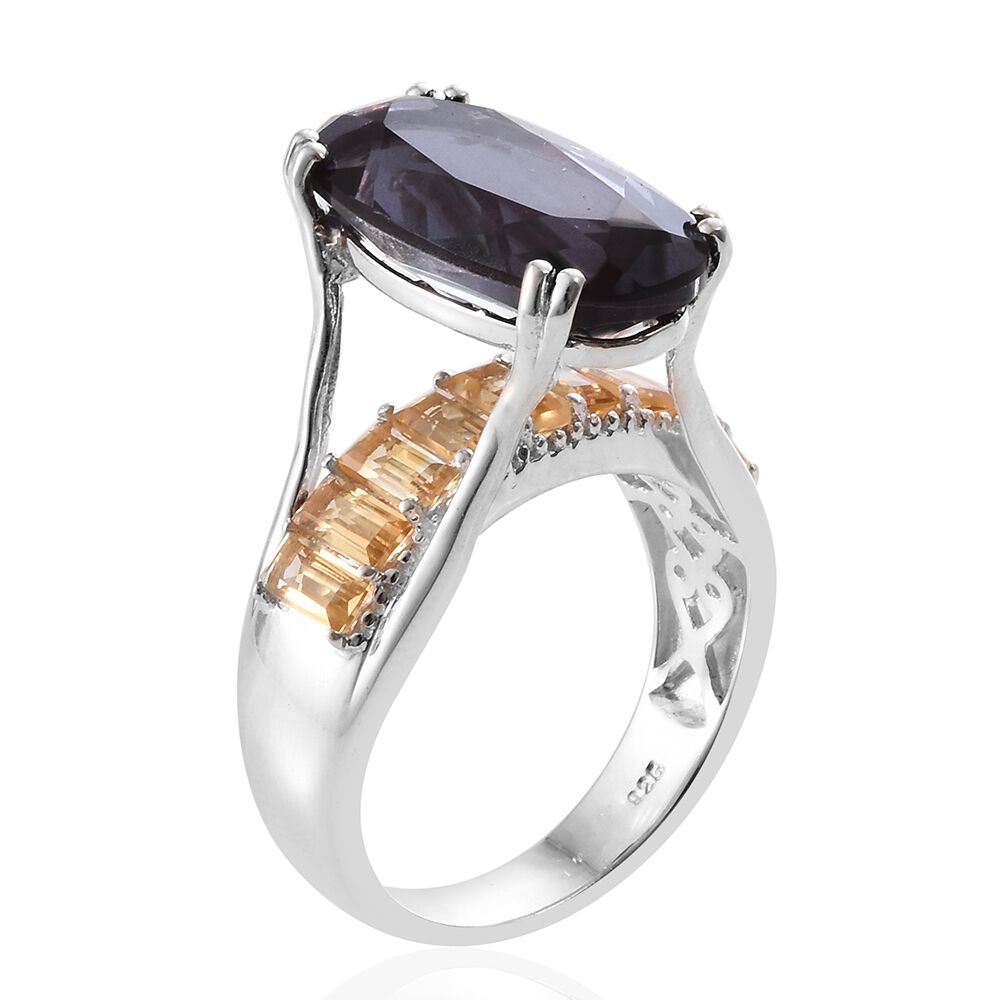 Alexandria Quartz (Ovl 9.60 Ct), Citrine Ring in Platinum Overlay Sterling Silver 11.500 Ct. Silver wt. 6.19 Gms.