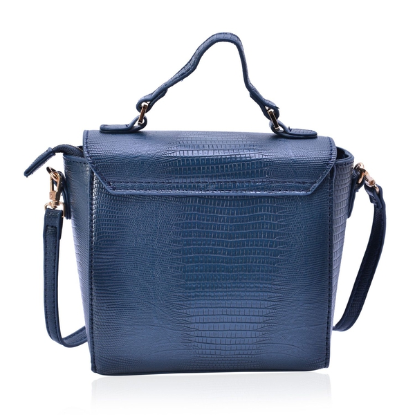 Croc Embossed Navy Blue Colour Crossbody Bag with Adjustable and Removable Shoulder Strap (Size 17x16x5 Cm)
