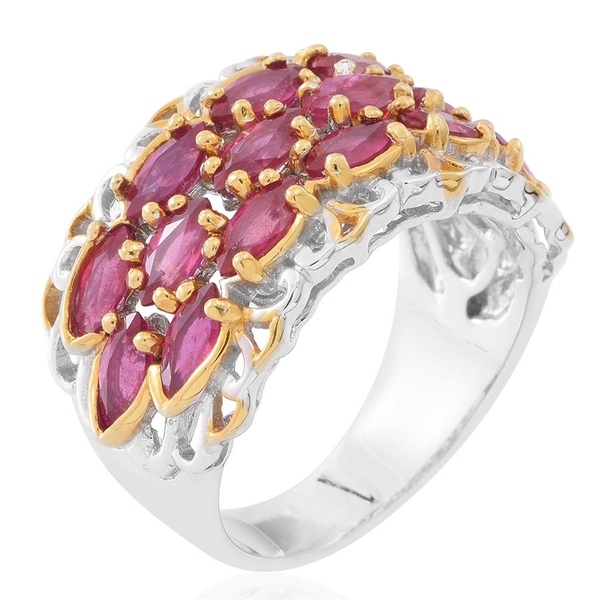 African Ruby (Mrq) Ring in Rhodium and Yellow Gold Overlay Sterling Silver 6.500 Ct.