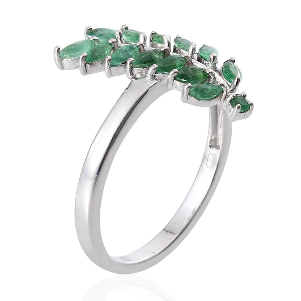 Kagem Zambian Emerald (Mrq) Leaves Ring in Platinum Overlay Sterling Silver 1.000 Ct.