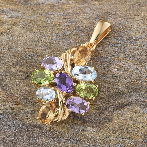 Sky Blue Topaz (Ovl), Hebei Peridot, Citrine, Rose De France Amethyst and Amethyst Pendant in 14K Gold Overlay Sterling Silver 4.000 Ct.